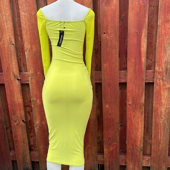 Boohoo Silky Mesh Sleeve Midaxi Women’s Dress Lime Size 10 - Picture 10 of 13